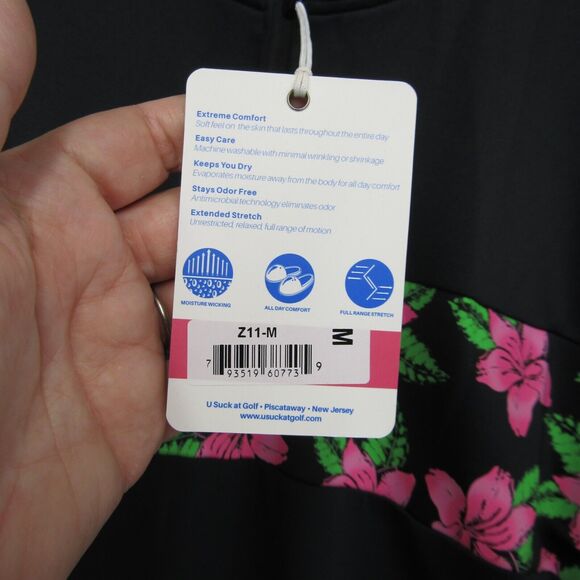U Suck At Golf 1/4 Zip Pullover Long Sleeve Shirt Sz M Black Floral Pattern NWT - Picture 7 of 14